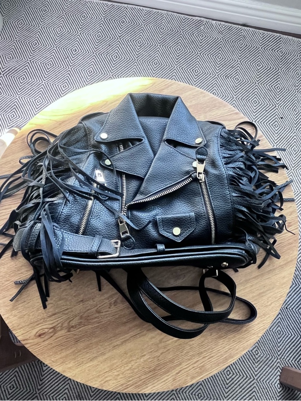 Black Fringe Leather Moto Shoulder Bag/Backpack